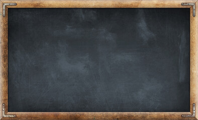Old dirty blank blackboard in wooden frame
