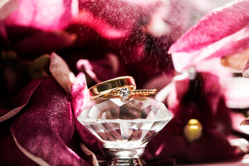 Love concept. Wedding ring. Golden rings. Holidays. Gifts. 