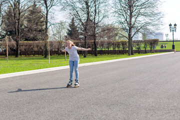Fototapeta premium active lifestyle, activities, activity, attractive, caucasian, cheerful, child, cute, dynamic, exercise, female, fitness, fun, happiness, healthy, jeans, kid, leisure, lifestyle, motion, movement, on 