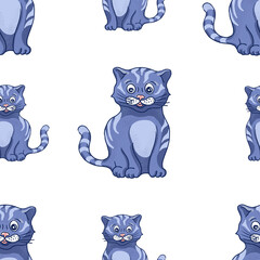 Cat cute cartoon childish illustration hand drawn. Patern seamless print textile background wallpaper paper pets. Cat food bowl, food cat fish skeleton footprints. Separately on a white background set