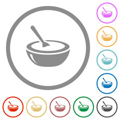 Glossy bowl of soup with spoon flat icons with outlines