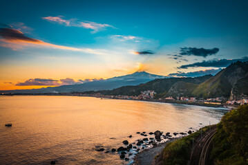 Beautiful sunset scenery on the Mediterranean coast, Italy 