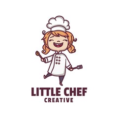 Vector Logo Illustration Little Chef Mascot Cartoon Style.