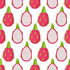 Bright seamless pattern with dragon fruits. Piitaya background, vector illustration