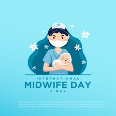 Vector illustration of a midwife holding a baby, as a banner, poster or template for international midwife's day.