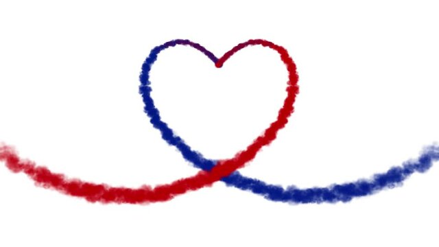 Heart shape smoke aerosol with France flag colors. 4k animation. Flag day, national day, elections, celebration and promotion concept.