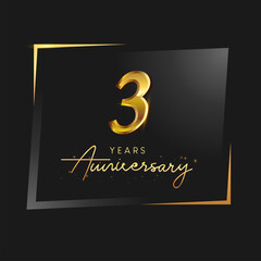 3rd anniversary celebration logotype with handwriting golden color elegant design isolated on black background. vector anniversary for celebration, invitation card, and greeting card.