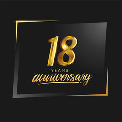 18th anniversary celebration logotype with handwriting golden color elegant design isolated on black background. vector anniversary for celebration, invitation card, and greeting card.