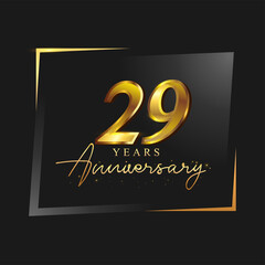 29th anniversary celebration logotype with handwriting golden color elegant design isolated on black background. vector anniversary for celebration, invitation card, and greeting card.