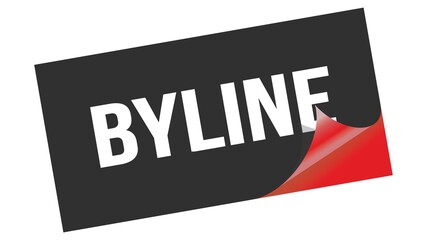 BYLINE text on black red sticker stamp.