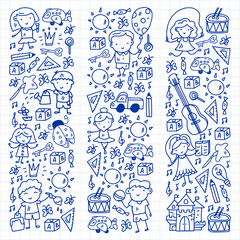 Vector pattern with little children. Kindergarten. Imagination. Creativity. Play.