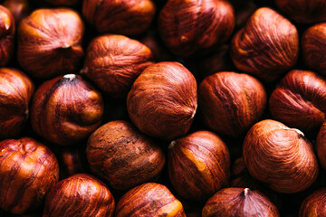Peeled hazelnuts. Food background. close-up