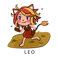 Zodiac sign of Leo cute girl illustration vector, July 23 - August 22. Future telling, horoscope, alchemy, spirituality, occultism, fashion.