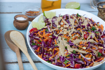 Making Vegetarian Red Cabbage Salad and Quinoa Salad
