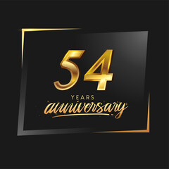 54th anniversary celebration logotype with handwriting golden color elegant design isolated on black background. vector anniversary for celebration, invitation card, and greeting card.