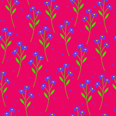 Seamless pattern. Stylized flowers and leaves on a red background.