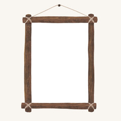mock up poster wooden frame made of tied branches for photos, posters and arts with light beige background