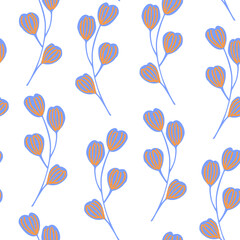 cute floral seamless pattern, endless repeatable plants texture in soft pastel colors, vector illustration background