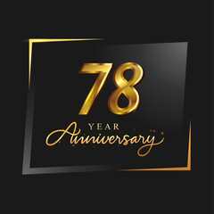 78th anniversary celebration logotype with handwriting golden color elegant design isolated on black background. vector anniversary for celebration, invitation card, and greeting card.