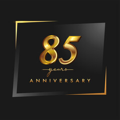 85th anniversary celebration logotype with handwriting golden color elegant design isolated on black background. vector anniversary for celebration, invitation card, and greeting card.