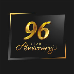 96th anniversary celebration logotype with handwriting golden color elegant design isolated on black background. vector anniversary for celebration, invitation card, and greeting card.