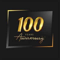 100th anniversary celebration logotype with handwriting golden color elegant design isolated on black background. vector anniversary for celebration, invitation card, and greeting card.