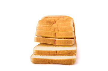 row of bread slices isolated on white background