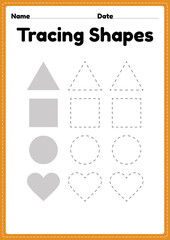 Tracing shapes worksheet for kindergarten and preschool kids for handwriting practice and educational activities in a printable page illustration