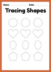 Tracing shapes worksheet for kindergarten and preschool kids for handwriting practice and educational activities in a printable page illustration