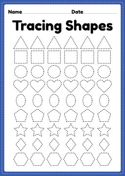 Tracing shapes worksheet for kindergarten and preschool kids for handwriting practice and educational activities in a printable page illustration