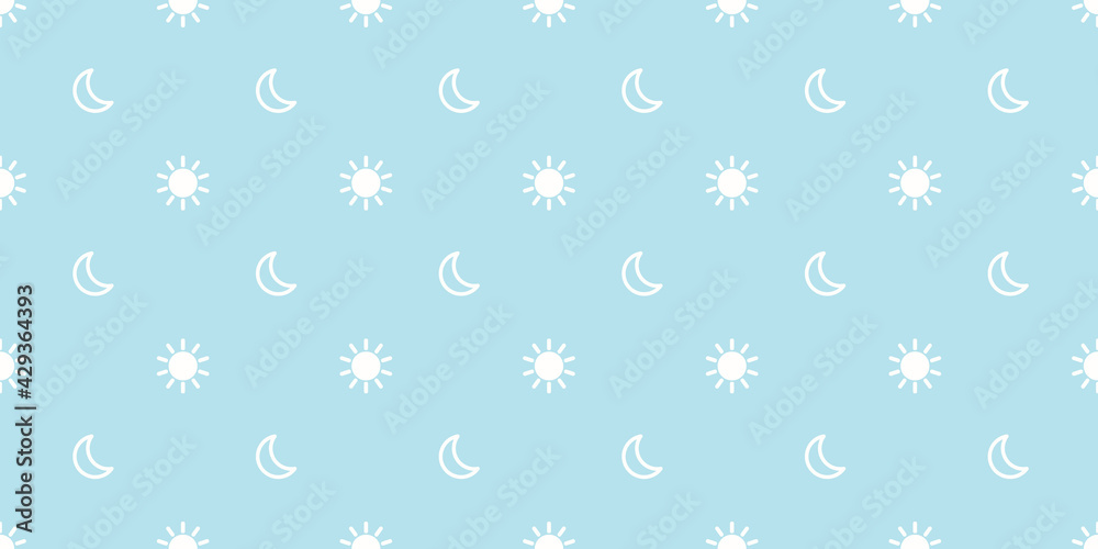 Poster blue sky moon and sun seamless repeat pattern vector background