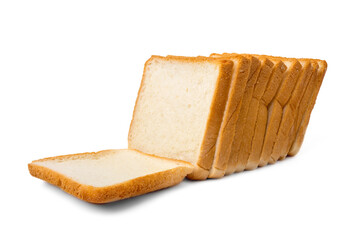 row of bread slices isolated on white background