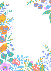 colorful floral twigs branches flowers frame arrangement, isolated vector illustration