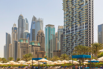 Fototapeta na wymiar Dubai, UAE - March 04, 2021: Skyscrapers near Dubai Marina