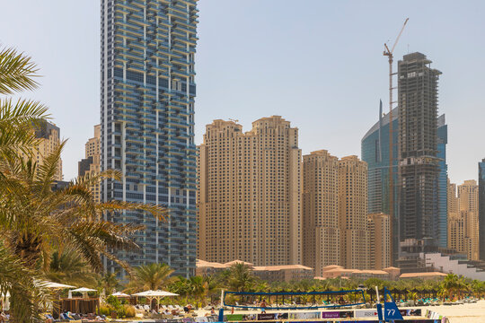Dubai, UAE - March 04, 2021: Skyscrapers near Dubai Marina