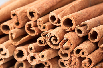 Cinnamon swirls background, Side view stock photo