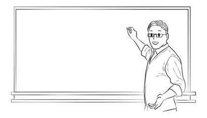 Male Teacher write on the board line art illustration