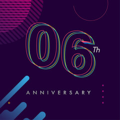 6 years anniversary logo, vector design birthday celebration with colorful geometric background and circles shape.