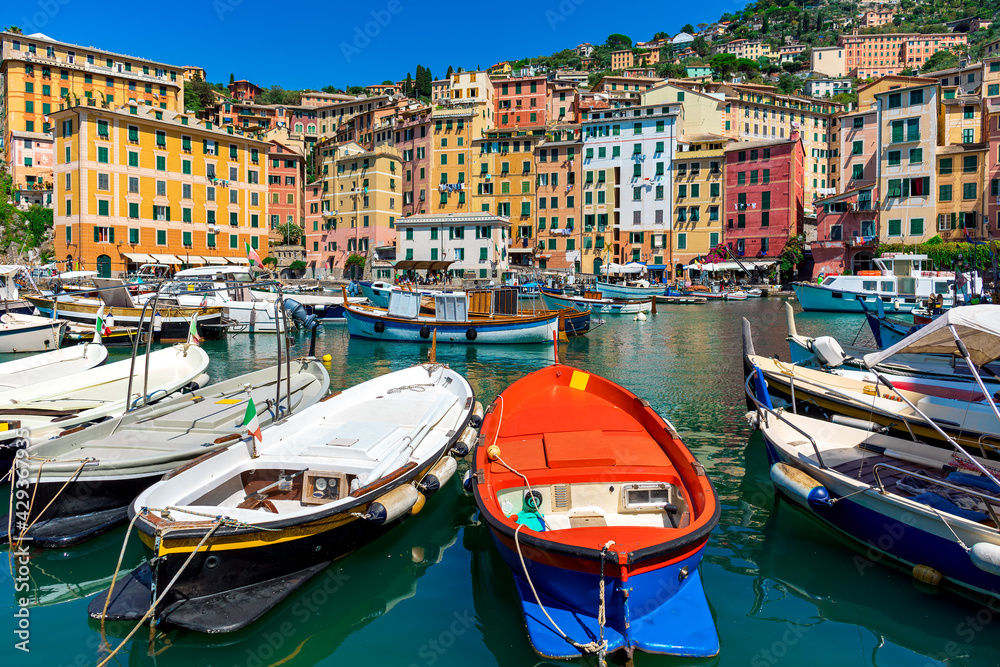 Wall mural small port with boats in camogli, italy.