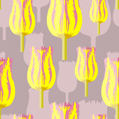 Seamless pattern with a lilac yellow tulip
