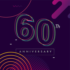 60 years anniversary logo, vector design birthday celebration with colorful geometric background and circles shape.