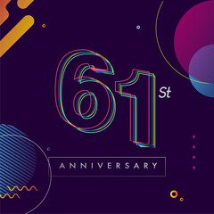 61 years anniversary logo, vector design birthday celebration with colorful geometric background and circles shape.