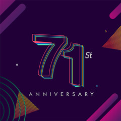 71 years anniversary logo, vector design birthday celebration with colorful geometric background and circles shape.
