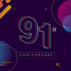 91 years anniversary logo, vector design birthday celebration with colorful geometric background and circles shape.