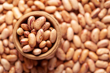 Macro Close up of Organic Lobia,  ( Lobia ) or kidney beans dal in an earthen clay pot (kulhar) on the self background. Top view