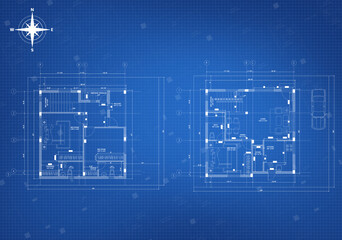 Blue grid paper with white lines stock photo