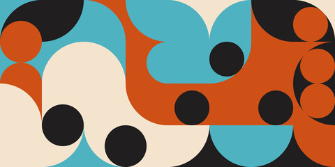 Modern vector abstract  geometric background with circles, rectangles and squares  in retro scandinavian style. Pastel colored simple shapes graphic pattern. Abstract mosaic artwork.