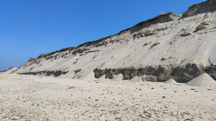 Eroded dune in Esposende, Portugal. Sand loss from a dune under wave attack.