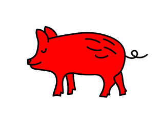 Pig sketch. Chinese horoscope 2031 year. Animal symbol vector illustration. Red doodle sketch. Editable path
