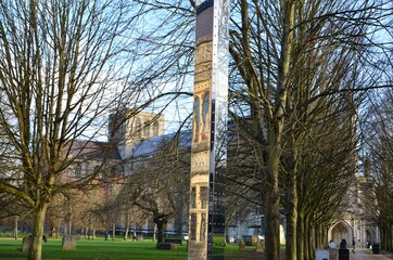 Modern monument in the park of Winchester cathedral 